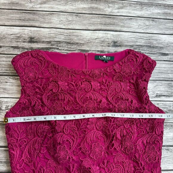 Lauren Ralph Lauren Women's Lace Overlay Mini Dress Berry Bright Fuchsia Pink 4 - Picture 8 of 14
